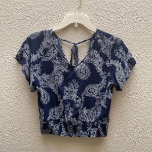 Paper Crane Paisley Navy Blue Crop Top Small
